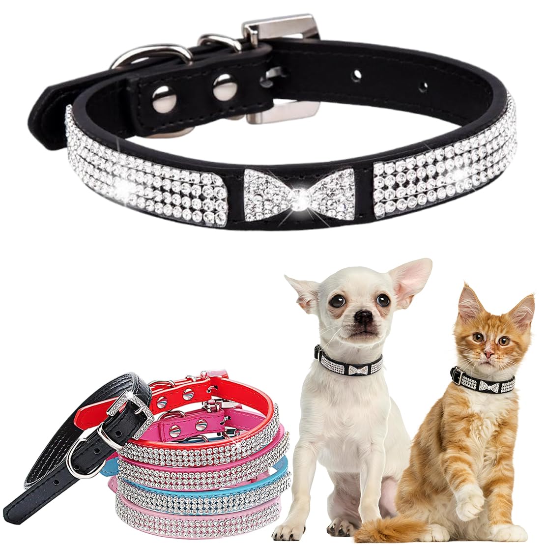 Collier avec strass pour chiens de petite taille chat noir L