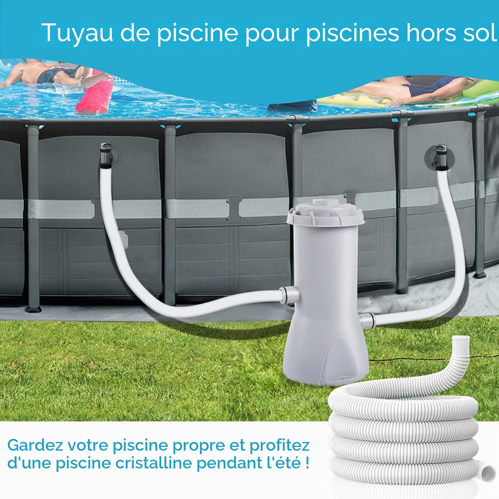 Tuyau pour raccords de piscine 300cm,Pour les raccords de piscine hors sol.Tuyau de rechange pour pompe de piscine.Raccord pour tuyau de filtre(blanc)