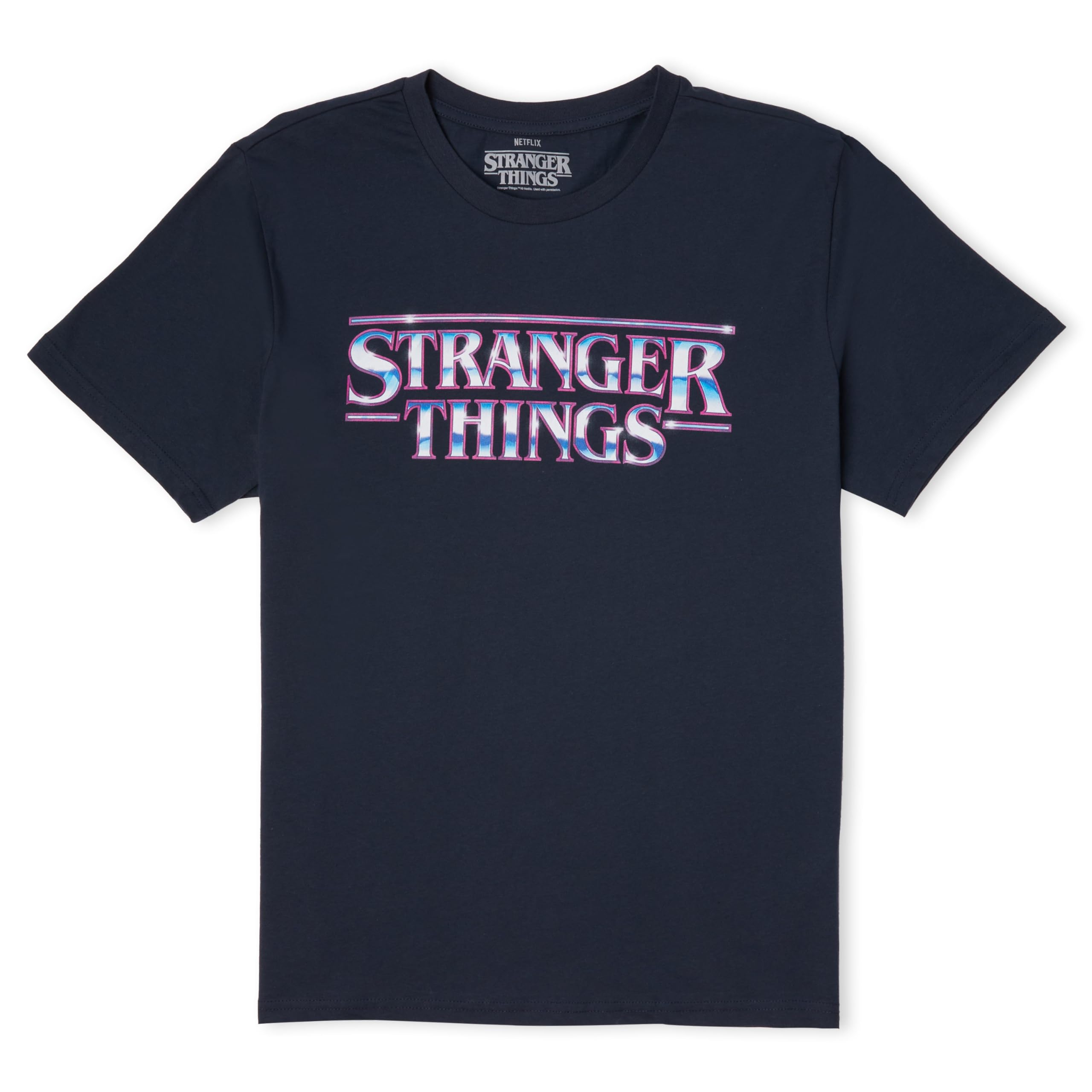 Stranger Things Chrome Logo Men's T-Shirt - Navy XL