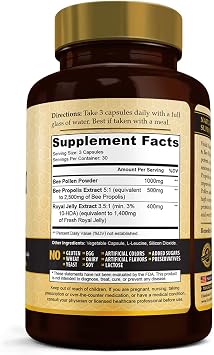 Immune Boosting Royal Jelly, Bee Pollen & Bee Propolis Supplement, 90 Caps | High Potency, Concentrated Apitherapy Formula for Women & Men | Gluten Free, Non-GMO and All Natural Superfood
