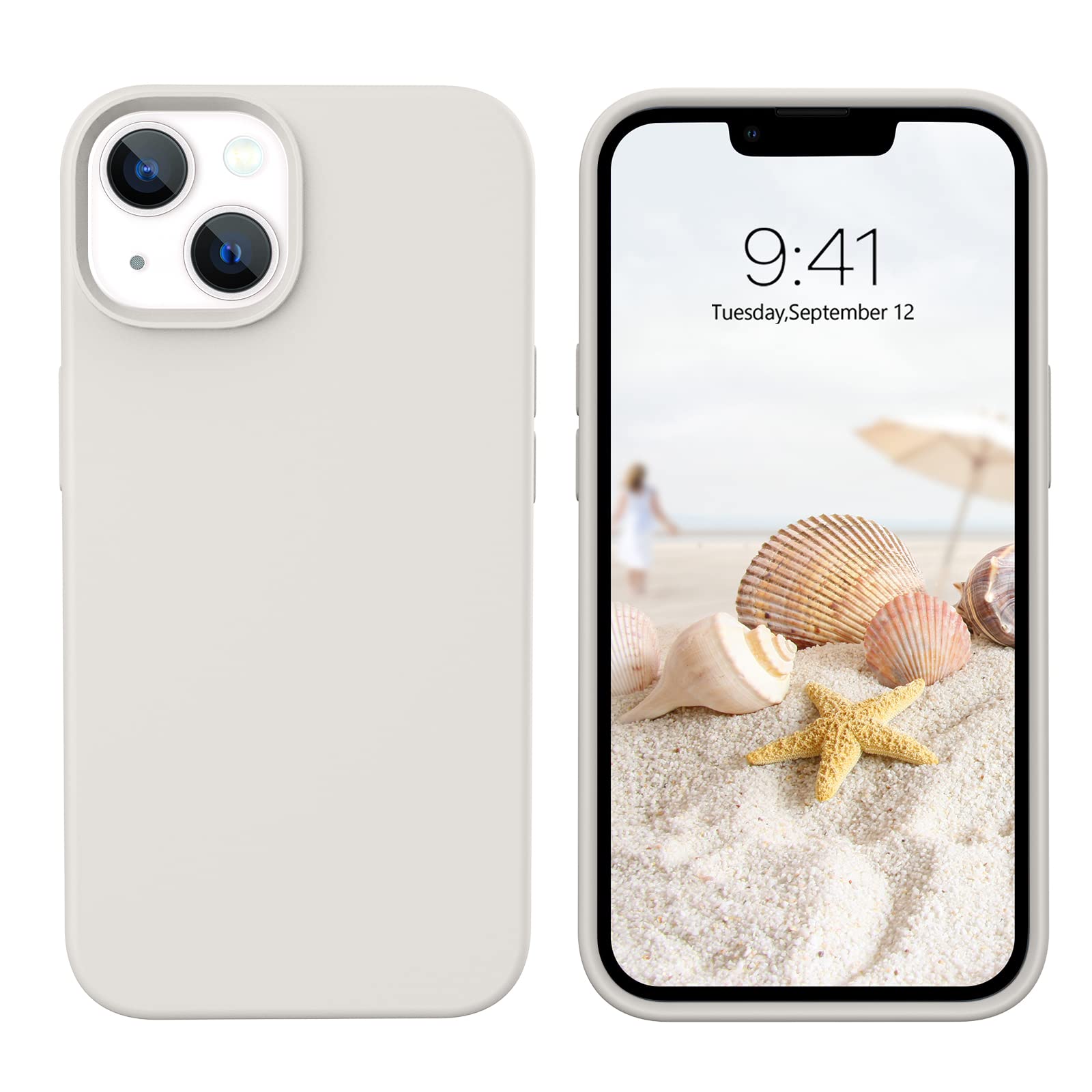 GUAGUA Compatible with iPhone 13 Case 6.1 Inch Liquid Silicone Soft Gel Rubber Slim Thin Microfiber Lining Cushion Texture Cover Shockproof Protective