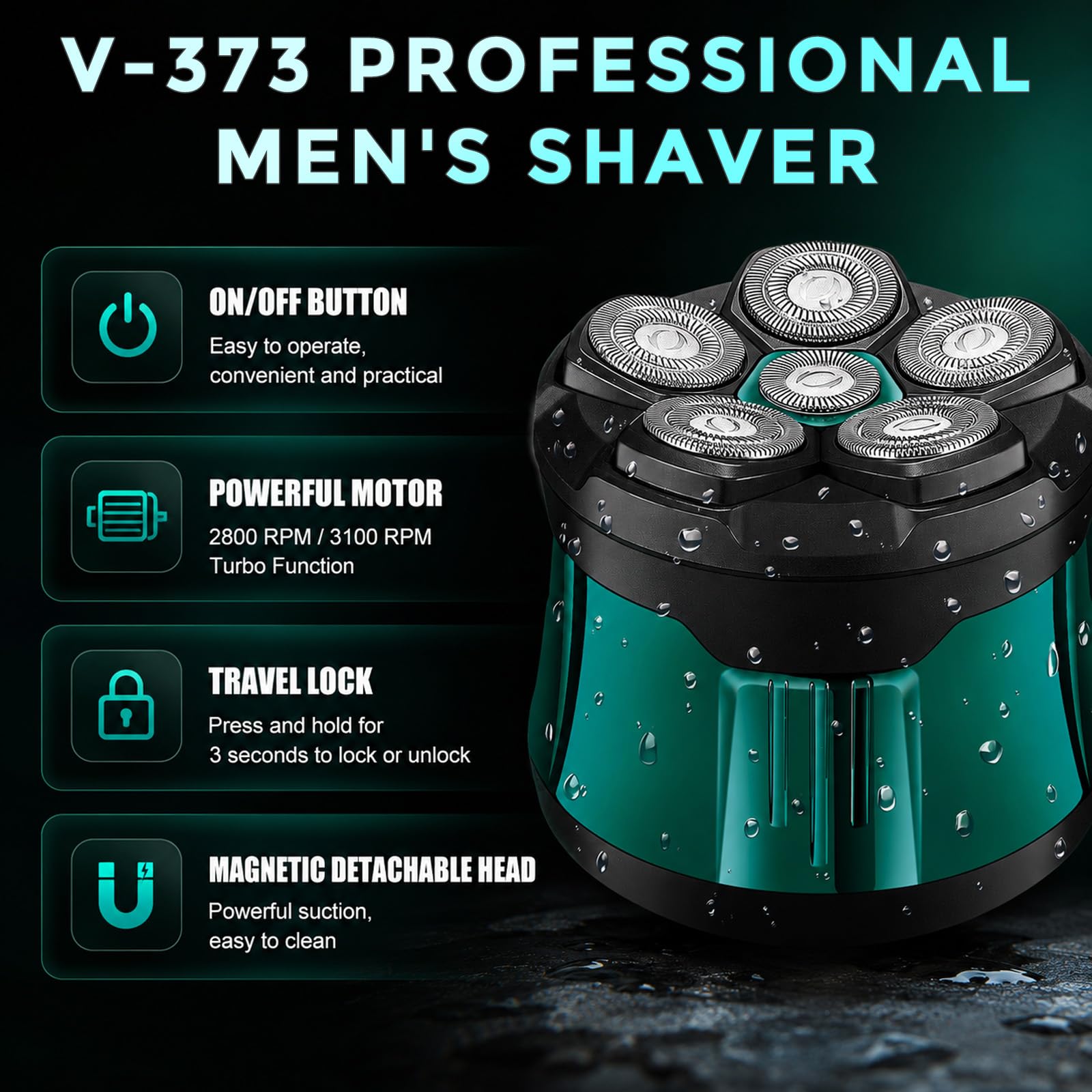 VGR 373 Rasoio per Testa Uomo, Rasoio per Calvi con Testina Flottante 6D, Blocco di Sicurezza da Viaggio, Ricarica USB, Display LED, Impermeabile IPX5 per Rasatura a Secco e Bagnato