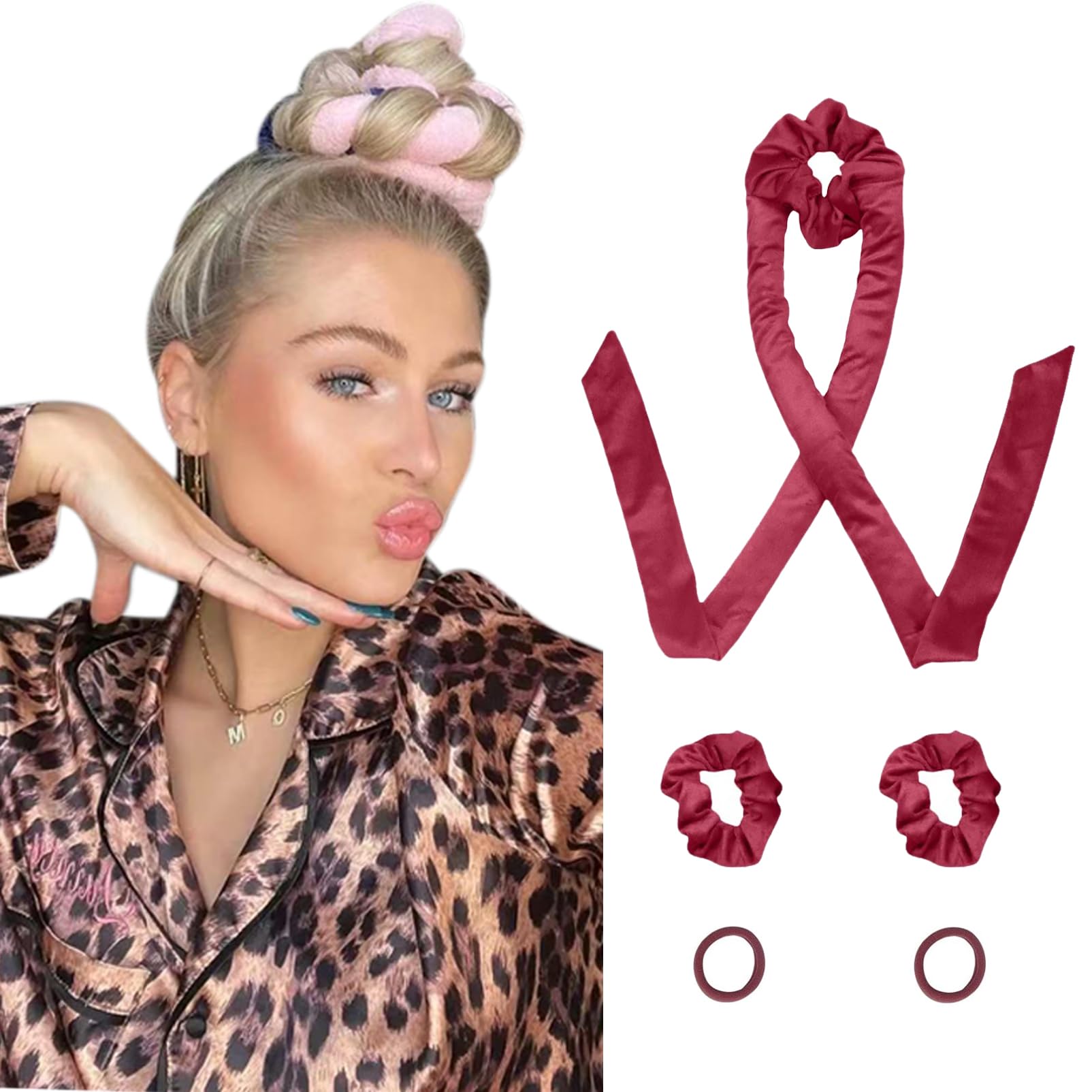 Heatless Hair Curlers Velvet Curling Rod Headband No Heat to Sleep in Curling Set with Scrunchies - Hair Rollers for Heatless Curls Overnight Blowout