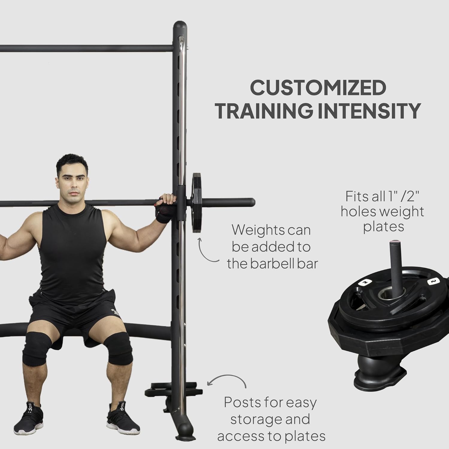 Soozier Squat Rack with Pull-Up Bar, Adjustable Power Rack with Barbell Bar, Multi-Functional Bench Press Rack for Home Gym Strength Training, Black