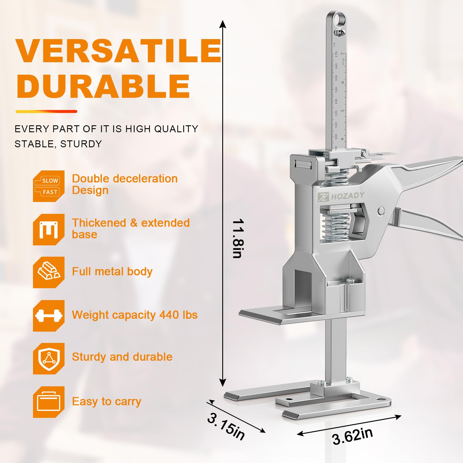 Arbeitsspararm Jack 2 Pack, 440LBS Kapazität Möbel Hebewerkzeug, 12-Zoll-Multifunktions-Höhenversteller für die Installation von Fenstern, Türen, Fliesen und Geräten (sillver)