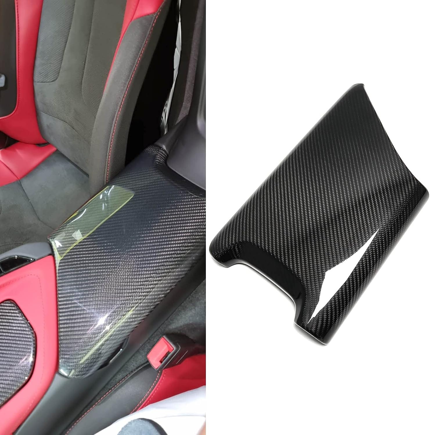 Car Genuine Carbon Fiber Center Armrest Box Panel for Corvette C8 Stingray Z06 ZR1 HTC 2020 2021 2022 2023 2024, Interior Container Storage Tray Cover for Corvette C8