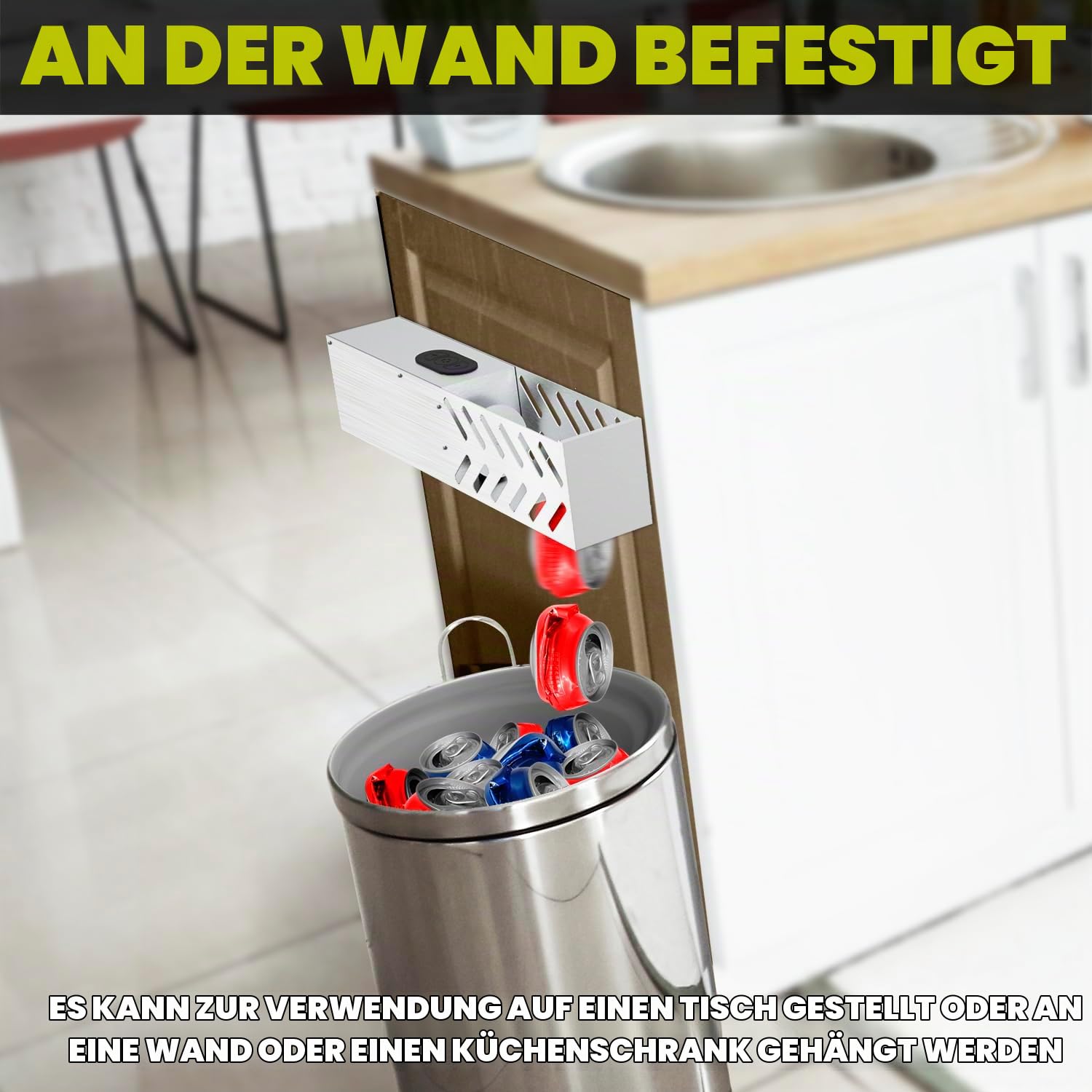 Elektrischer Dosenbrecher zum Recycling von 12oz~16oz Dosen, automatische Dosenbrecher, Dosenquetscher zum Recycling an der Wand montiert für Aluminium-Selters, Soda, Cola, Bierdosen