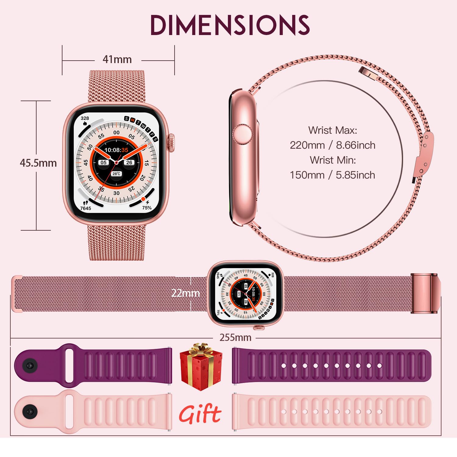 Montre Connectée Femme Smartwatch Fitness: 1.83" Sport Smart Watch avec Appel Bluetooth 20+ Sport Mode Podometre Moniteur de Sante Fréquence Cardiaque Montres Intelligente Compatible iOS et Andriod