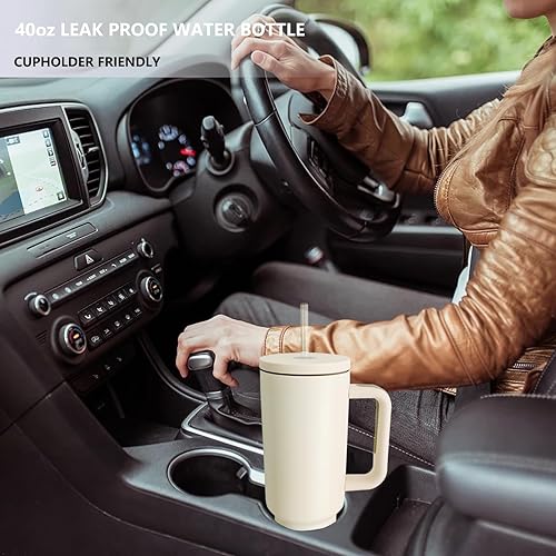 Miniatura 5 de Vaso de 40 onzas con popote y accesorios, base de silicona, a prueba de fugas, enfriador con tapa para popote y cepillo, vaso aislado con asa, taza