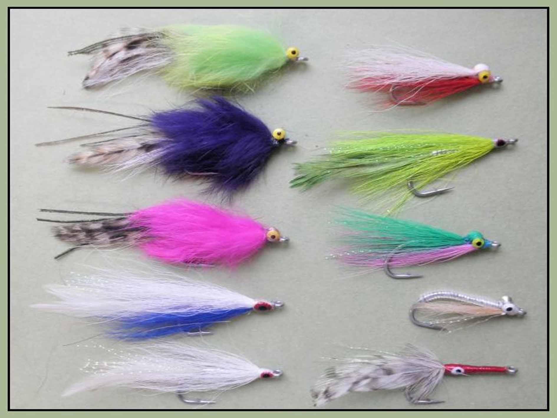 Bass Fishing Flies, 10 pack, plenty of variety, Size 2/0, Saltwater Fishing Fly