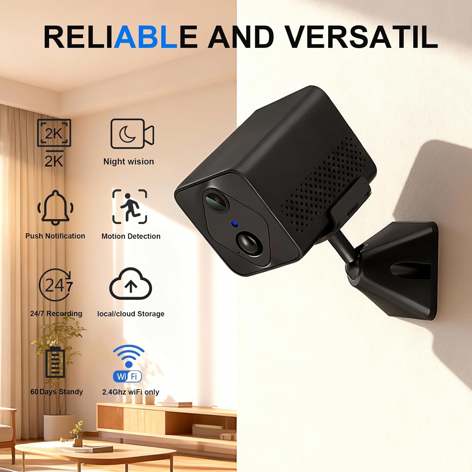 Mini Camera, 2K WiFi Ultra HD Indoor Surveillance Camera – Supports Remote Monitoring via Mobile App, Equipped with Motion Detection and Auto Night Vision, Ideal for Home and Office Security