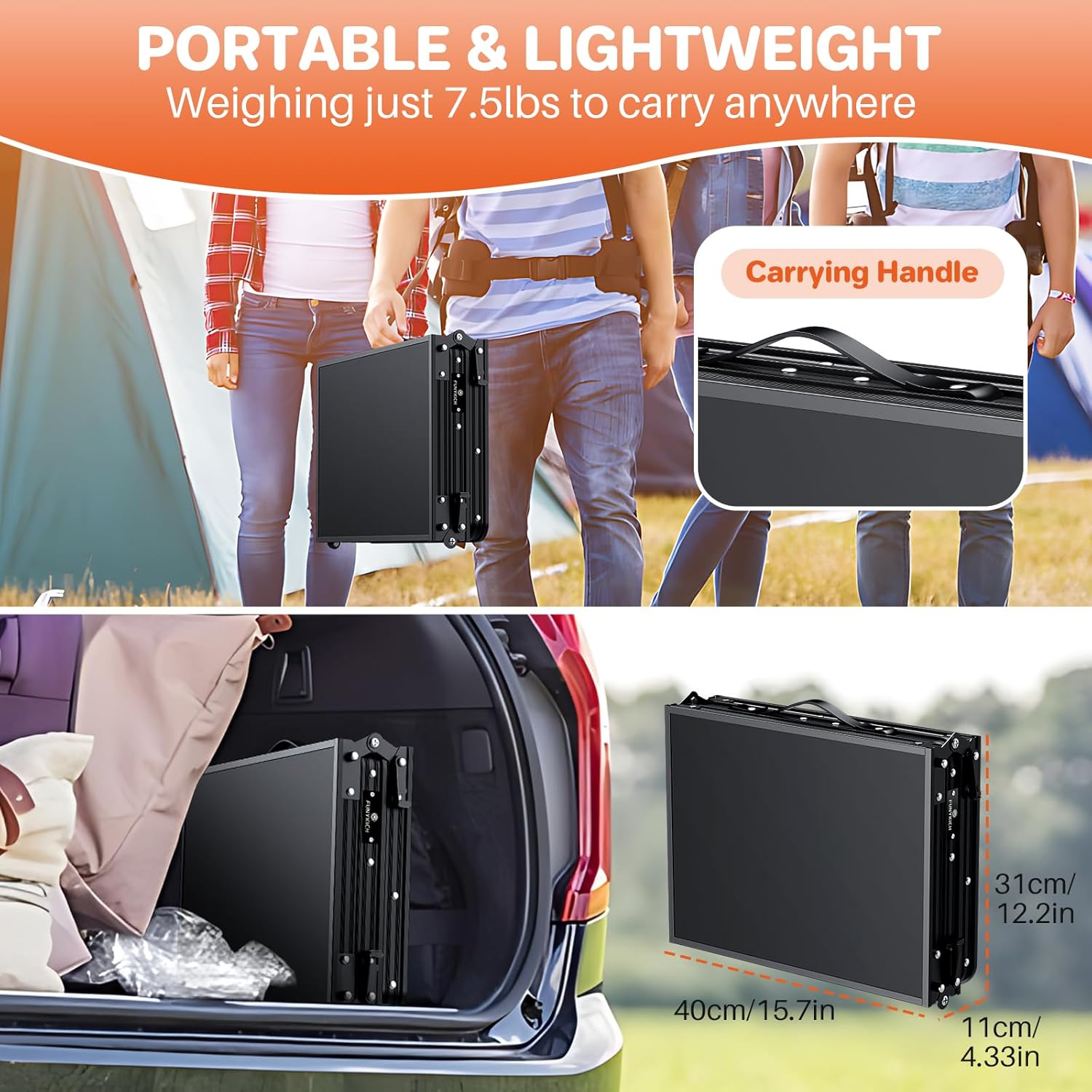 FUNYKICH 3ft Camping Folding Table with 3 Height(35.4'' Lx15.7'' W), Max Height 29.4'' Portable Small Outdoor Tables, Lightweight Beach Table with Carry Handle for Camping, Backyard, Picnic, Handcraft