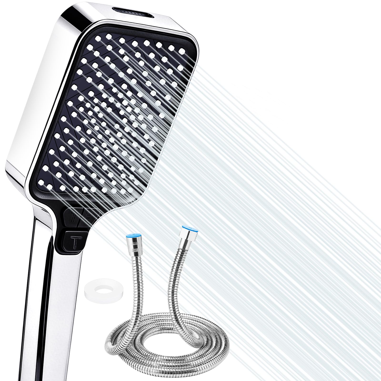 Soffione Doccia Anticalcare, Doccino per Doccia Alta Pressione, 4 Funzioni Getto, Telefono Doccia Universale Con Tubo Doccia 2m, Facile Da Installare
