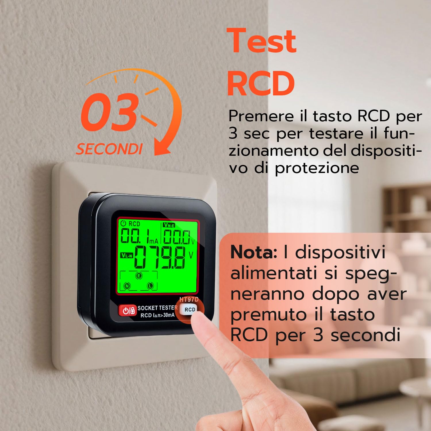 Wigearss Tester de Prese, Tester per Circuiti Elettrici con Test RCD e Display LCD, 6 Tipi di Diagnosi di Errore, Indicatore di Tensione di Dispersione e Corrente, Test FI, 30-260V/45-65Hz
