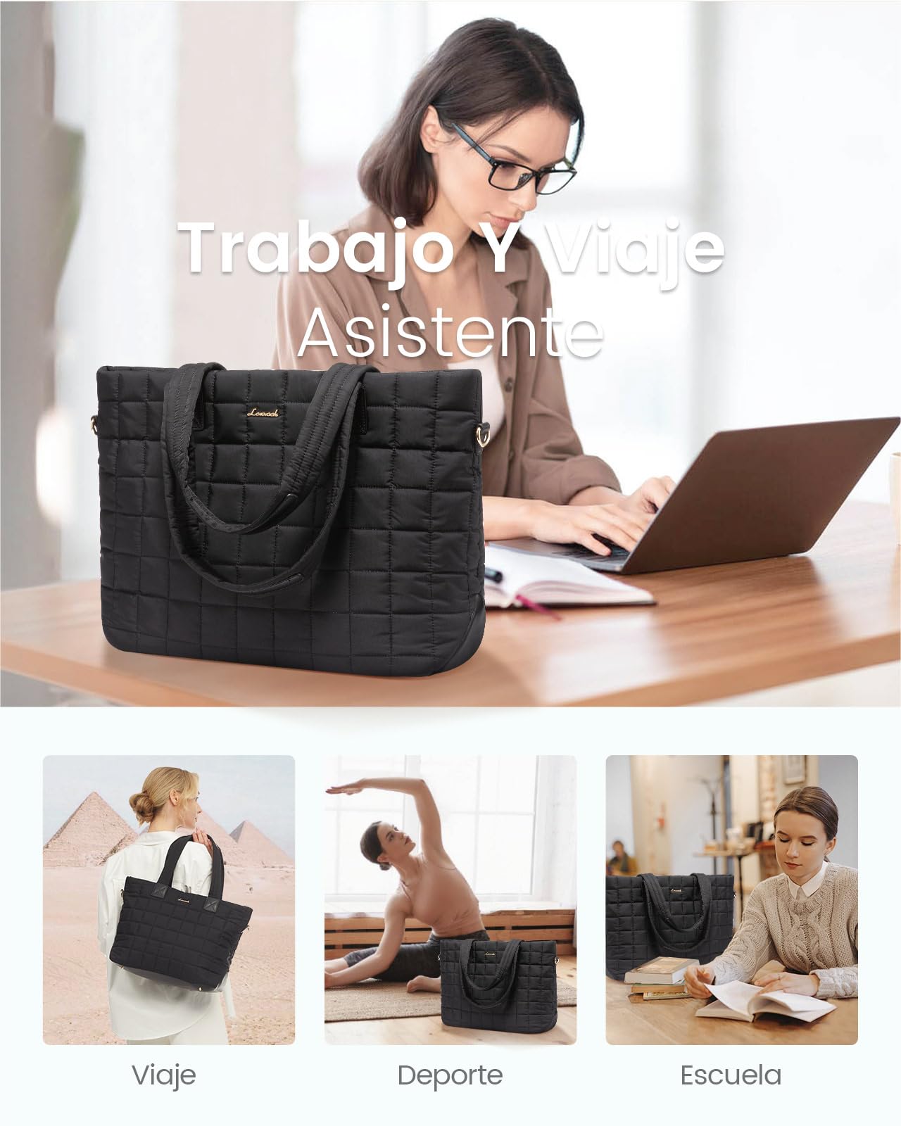 LOVEVOOK Bolso Tote Mujer Grande, Bolso de Trabajo Acolchado y Ligero con Compartimento para Portátil, Ideal para el Día a Día en la Oficina y la Universidad