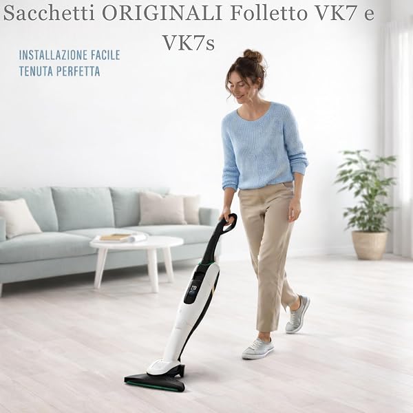 6 Sacchetti Folletto VK7 e VK7s ORIGINALI - COMPRESO di 6 Profumini DOVINA ORIGINALI e 1 Griglia Motore COMPATIBILE - Sacchetti VK7 e VK7s con Filtro HEPA e Sistema Filtrante a 5 Strati - 2