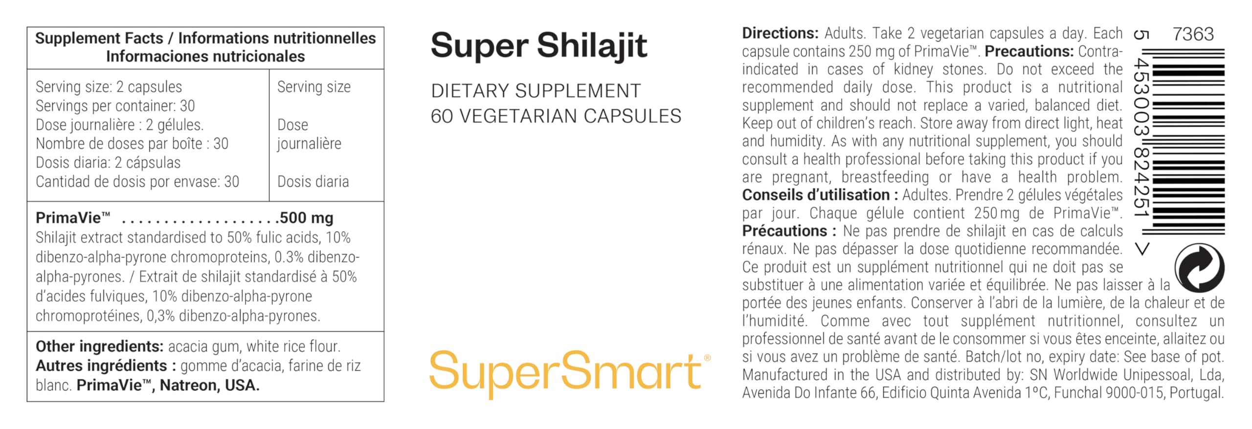 Super Shilajit (Primavie ®) - Tonico ayurvedico - Aumenta vitalità ed energia - Aiuta ad aumentare la biodisponibilità di CoQ10 e la resistenza fisica - Vegano - Supersmart