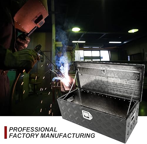 Miniatura 7 de confote Caja de herramientas chapada en aluminio resistente con rayas de aluminio, caja de herramientas para camioneta, caravana, remolque,