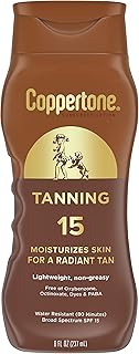 Coppertone Tanning Sunscreen Lotion, Water Resistant Body Sunscreen SPF 15, Broad Spectrum SPF 15 Sunscreen, 8 Fl Oz Bottle