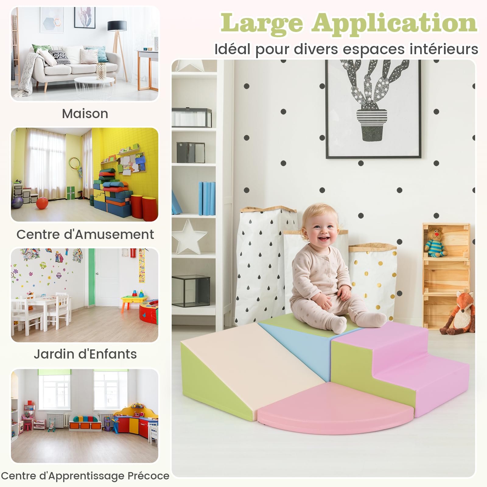 COSTWAY 4PCS Parcours Motricité Bébé en Mousse EPE avec Housse en PU, Module Motricité Bébé avec Toboggan & Différentes Formes, Jouets Éducatifs Colorée pour Ramper pour Enfants d'Âge Préscolaire