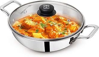 The Indus Valley Triply Stainless Steel Kadai With Glass Lid|Medium 23.4Cm/9.2 Inch,2.7 Liters,1.2Kg|Induction Friendly|Nonstick 3-Layer Body,100% Pure&Toxin-Free,No Chemical Coating