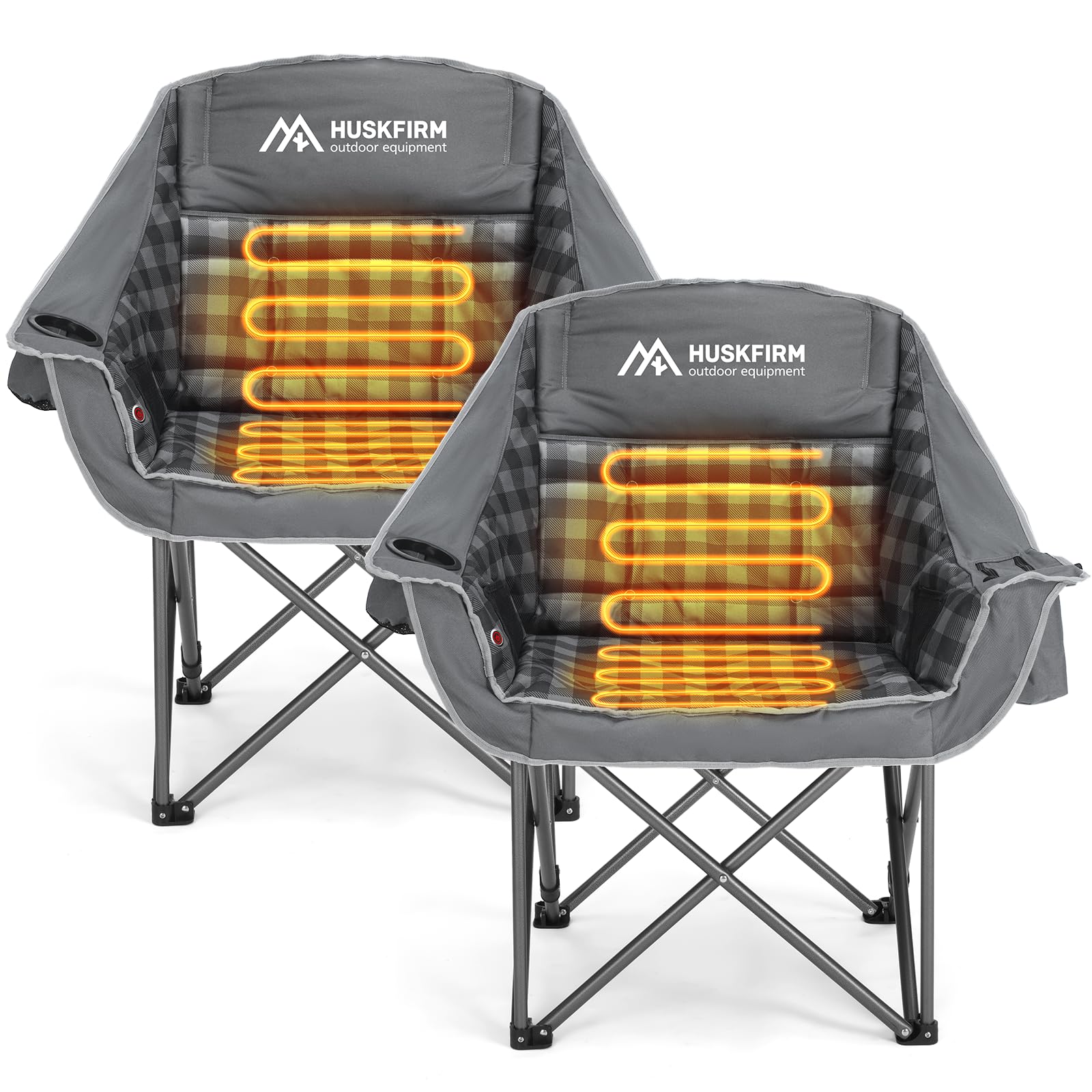 2 Pack Heated Camping Chair with 3 Levels Adjustable Temperature, Grey