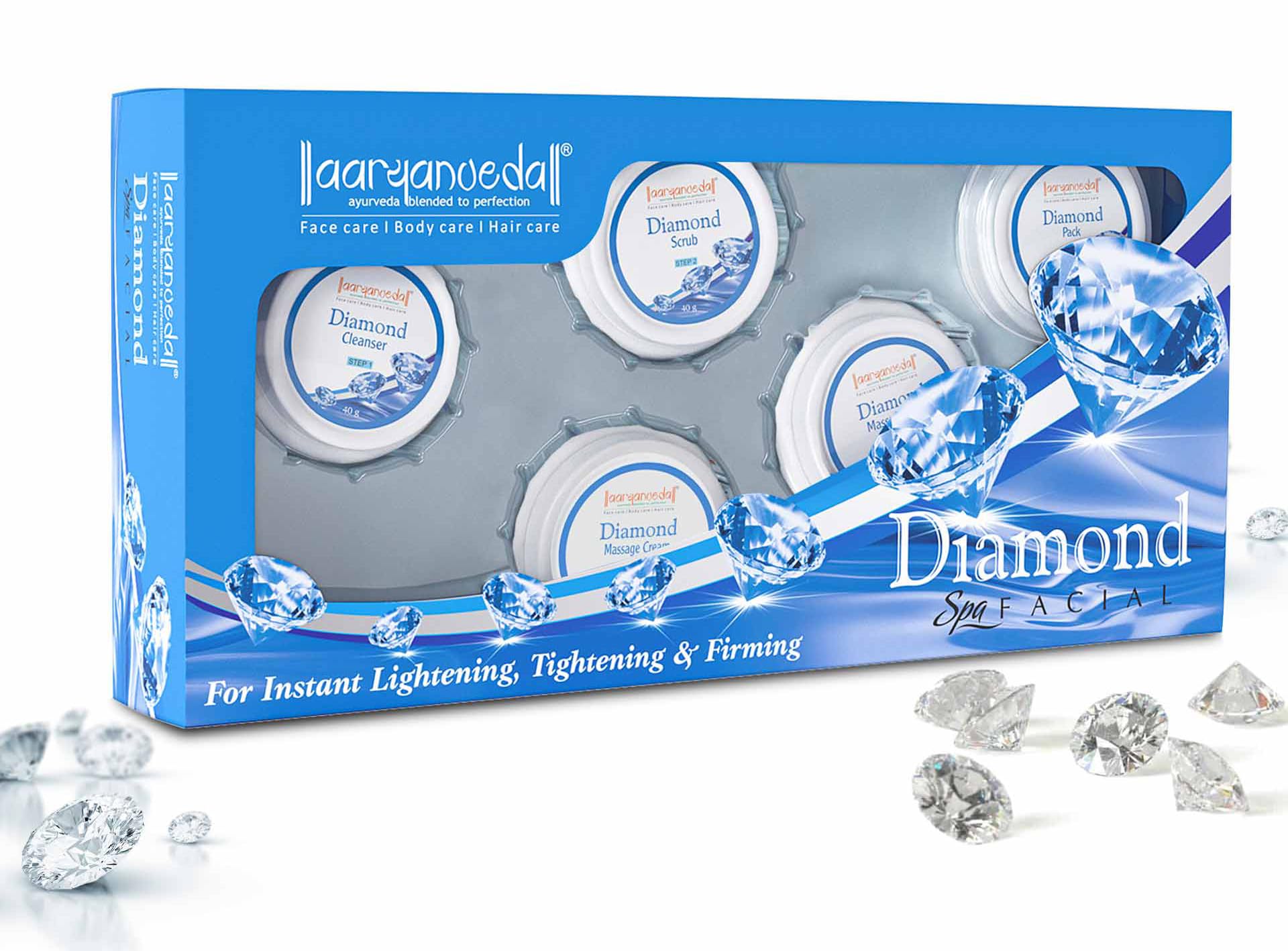 Aryanveda Diamond Facial Kit For Instant Lightening, Tightening & Glowing Skin, Beautiful Skin For Men & Women - 210gram