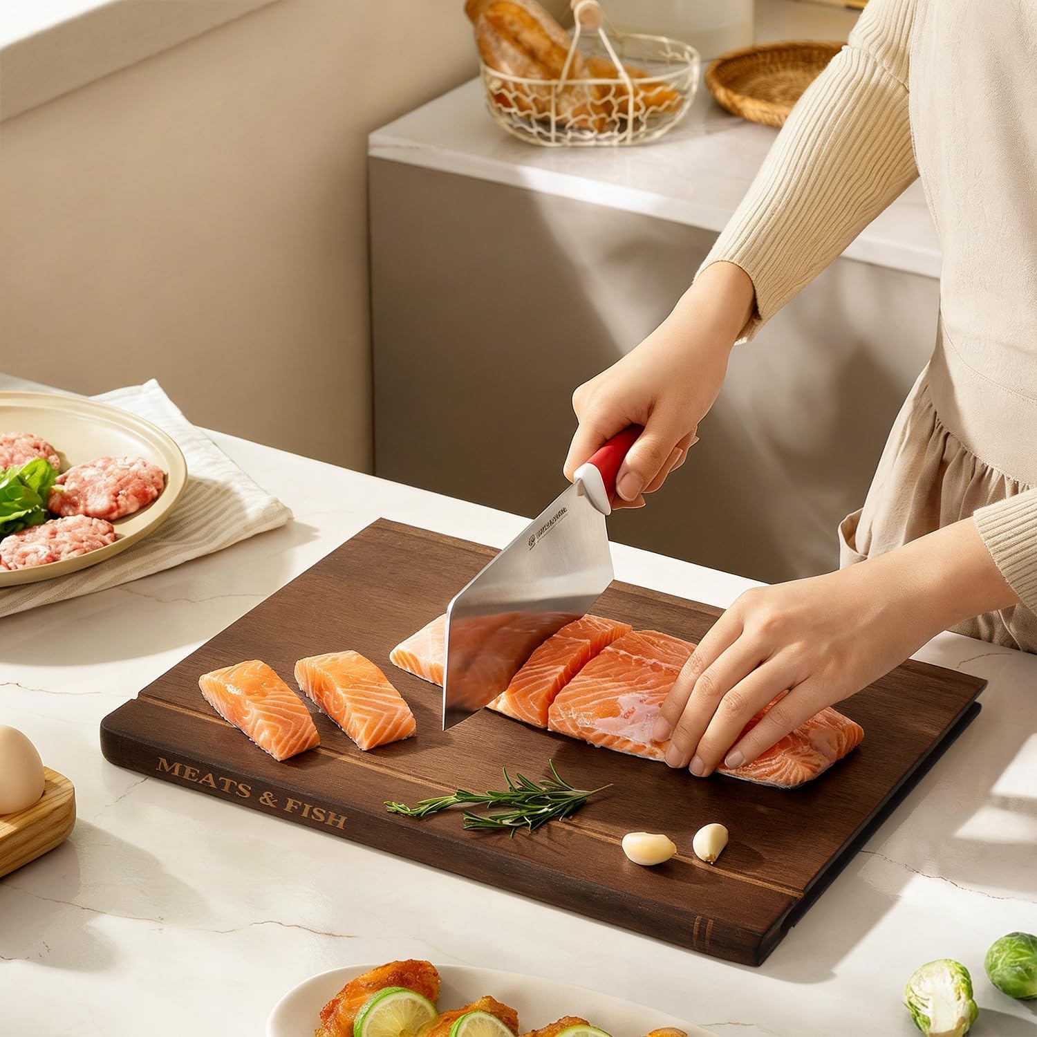 Book Cutting Board Set, Wooden Cutting Boards with Stand for Kitchen, 3Pcs Book Cutting Boards, Wood Cutting Board Set for Meat Cheese Vegetable (Miss Wood)