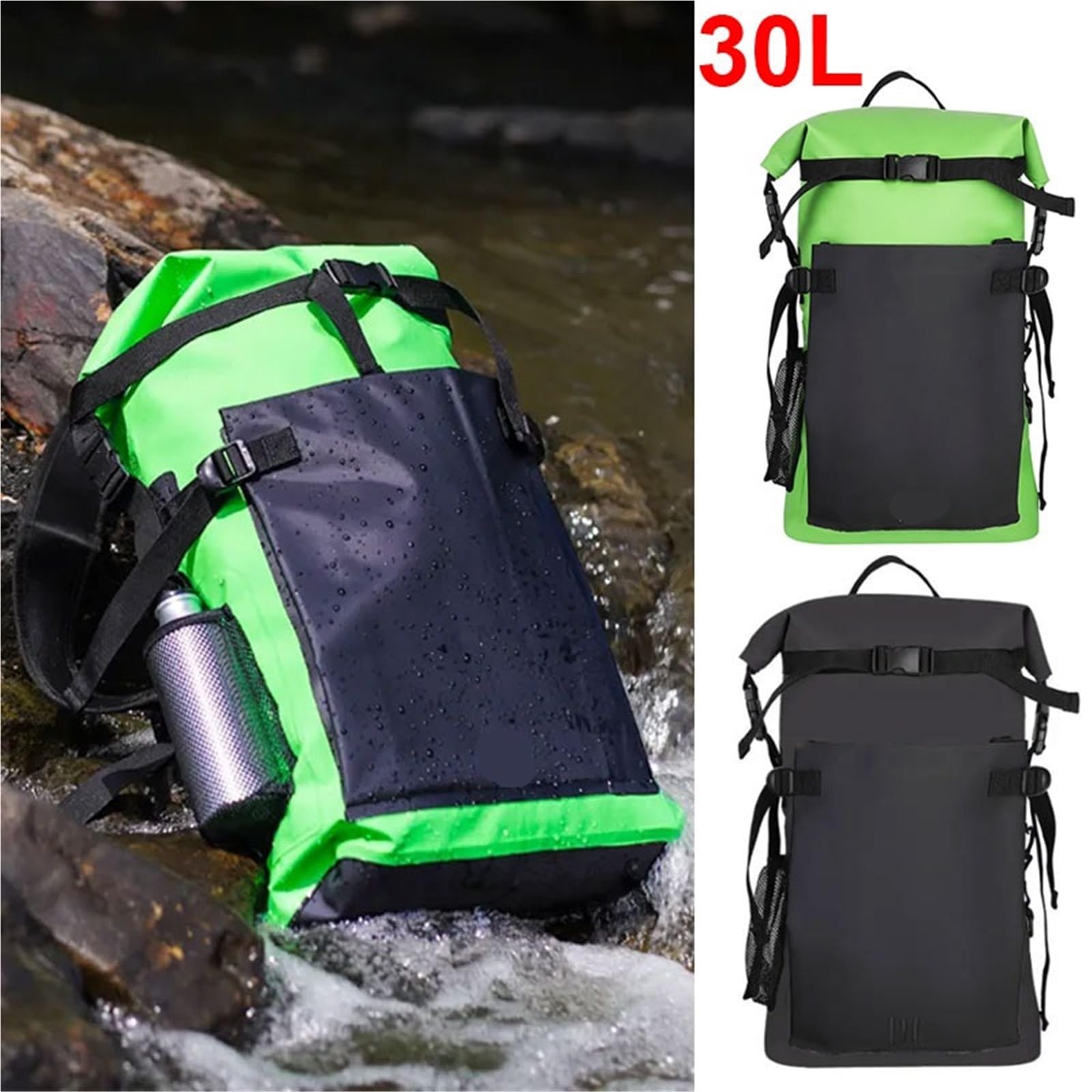 Borsa Impermeabile Asciutti Zaino impermeabile da 30 litri for campeggio, escursioni, nuoto, rafting, kayak, trekking fluviale, borse galleggianti for esterni(Grey)