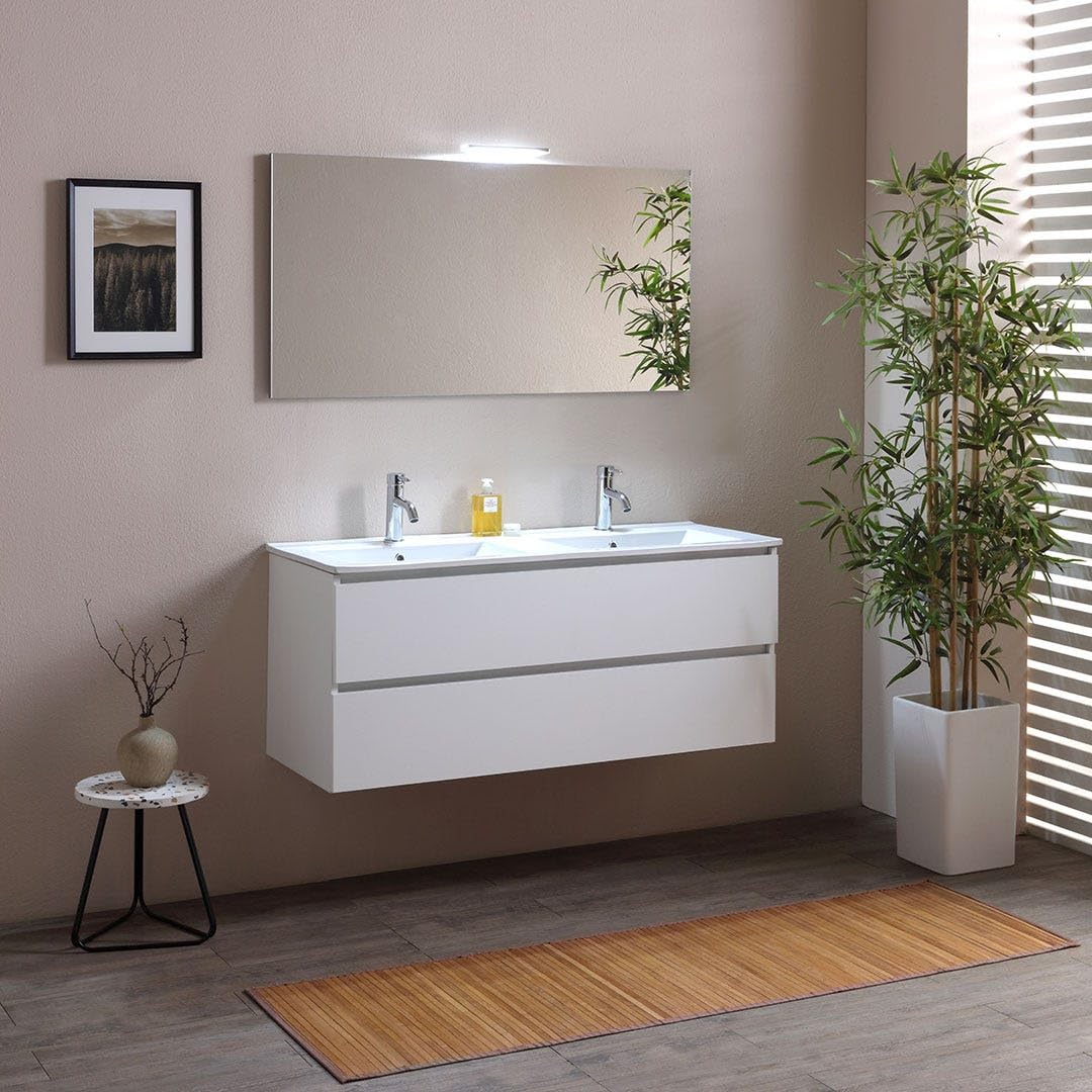 KIAMAMI VALENTINA Badmöbel 120 cm Berlin Weiß Holzoptik Doppelwaschbecken