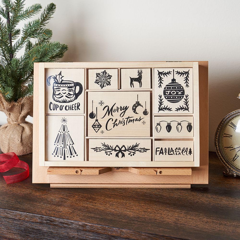 COLOP Blissful Prints - Set di 9 timbri natalizi con scatola decorativa, per biglietti di Natale, etichette regalo e spcapbooking (Natale)