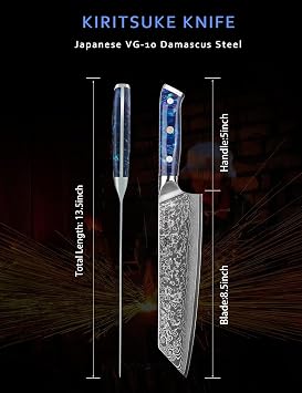 8.5 inch Kiritsuke Kitchen Chef Knife - 67 Layers Damascus Steel & Resin Handle - Xuan Series(Sapphire Blue)