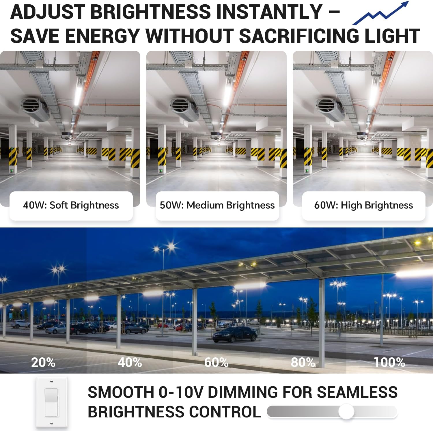 4FT LED Vapor Tight Light Fixture 60W/50W/40W, 4000K/5000K/6000K CCT Selectable 7800lm Vapor Proof Fixture for Car Wash, Garage 1-Pack