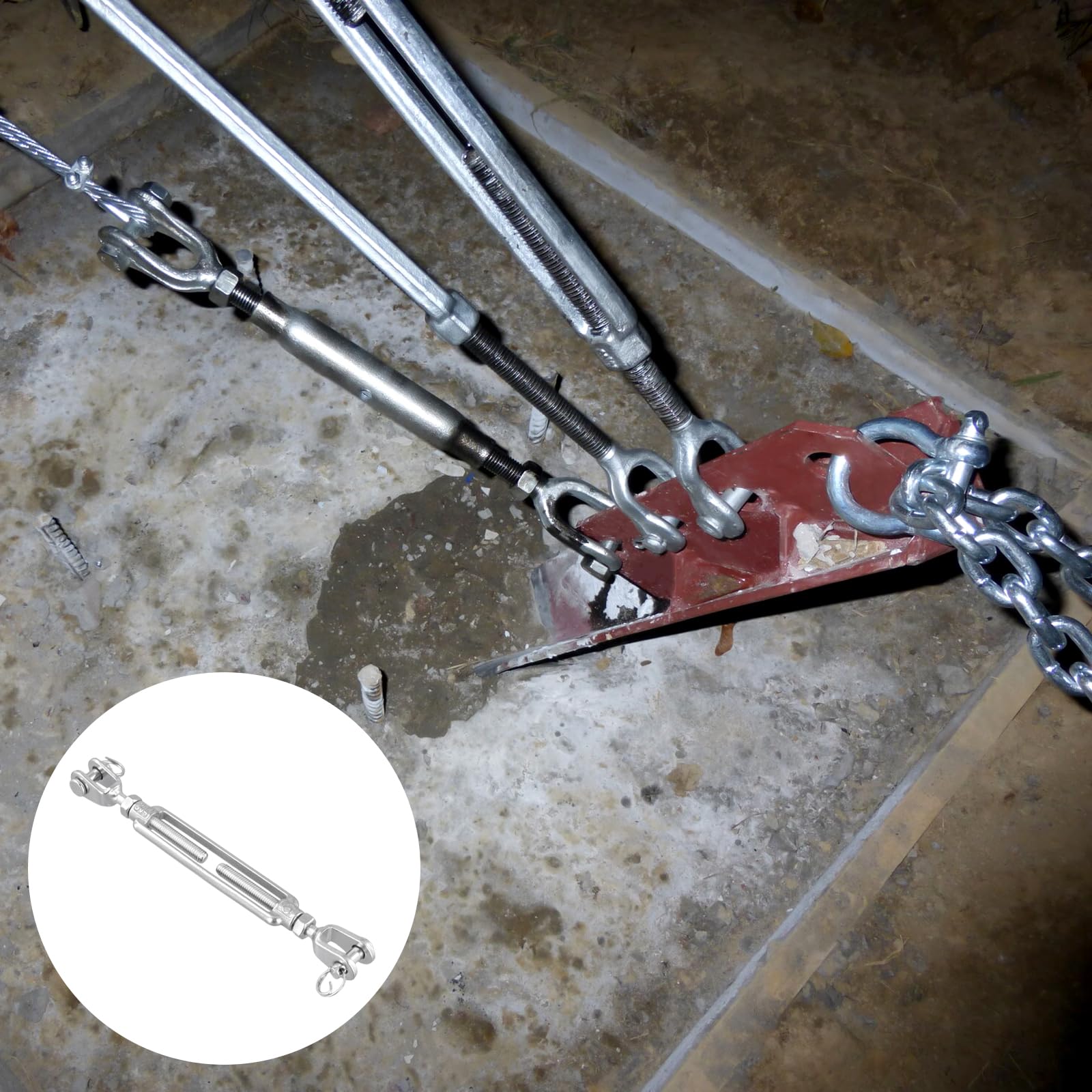6 tenditori M6 da 1/4 di pollice in acciaio inossidabile, limite di carico di lavoro di 725,7 kg, tenditori a mascella e mascella per trattore, tensione fune metallica, tenda parasole