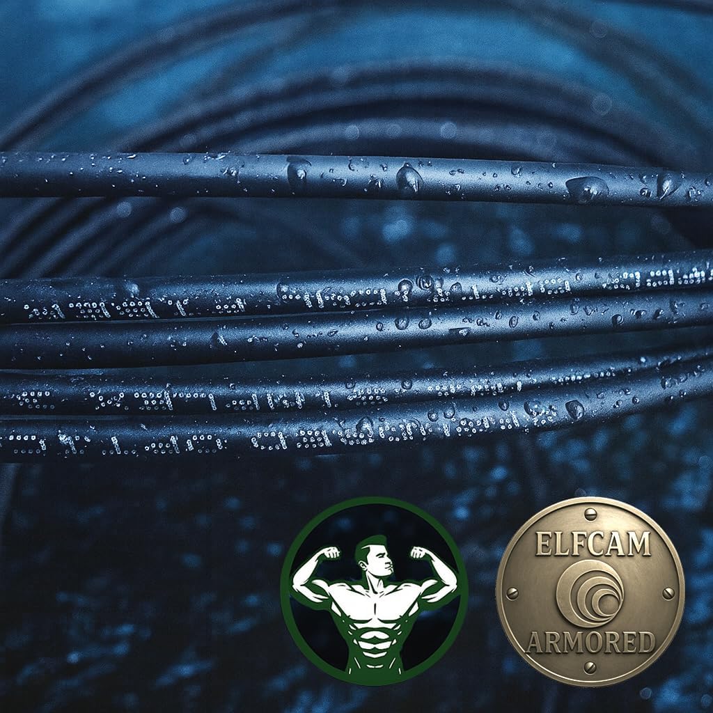 Elfcam® - 50m/164ft Armored Fiber Optic Cable for Outdoor and Indoor SCA to SCA Simplex Singlemode, Compatible with FTTH Cables, 50 Meters