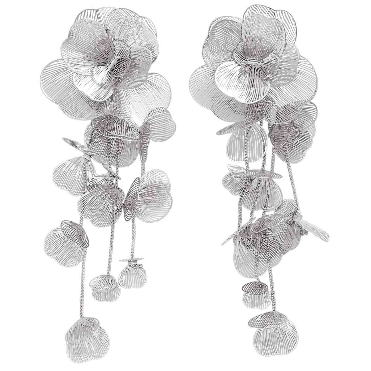 Gold Silver Filigree Floral Dangle Earrings for Women, Long Drop Statement Earrings for Vintage Wedding Jewelry