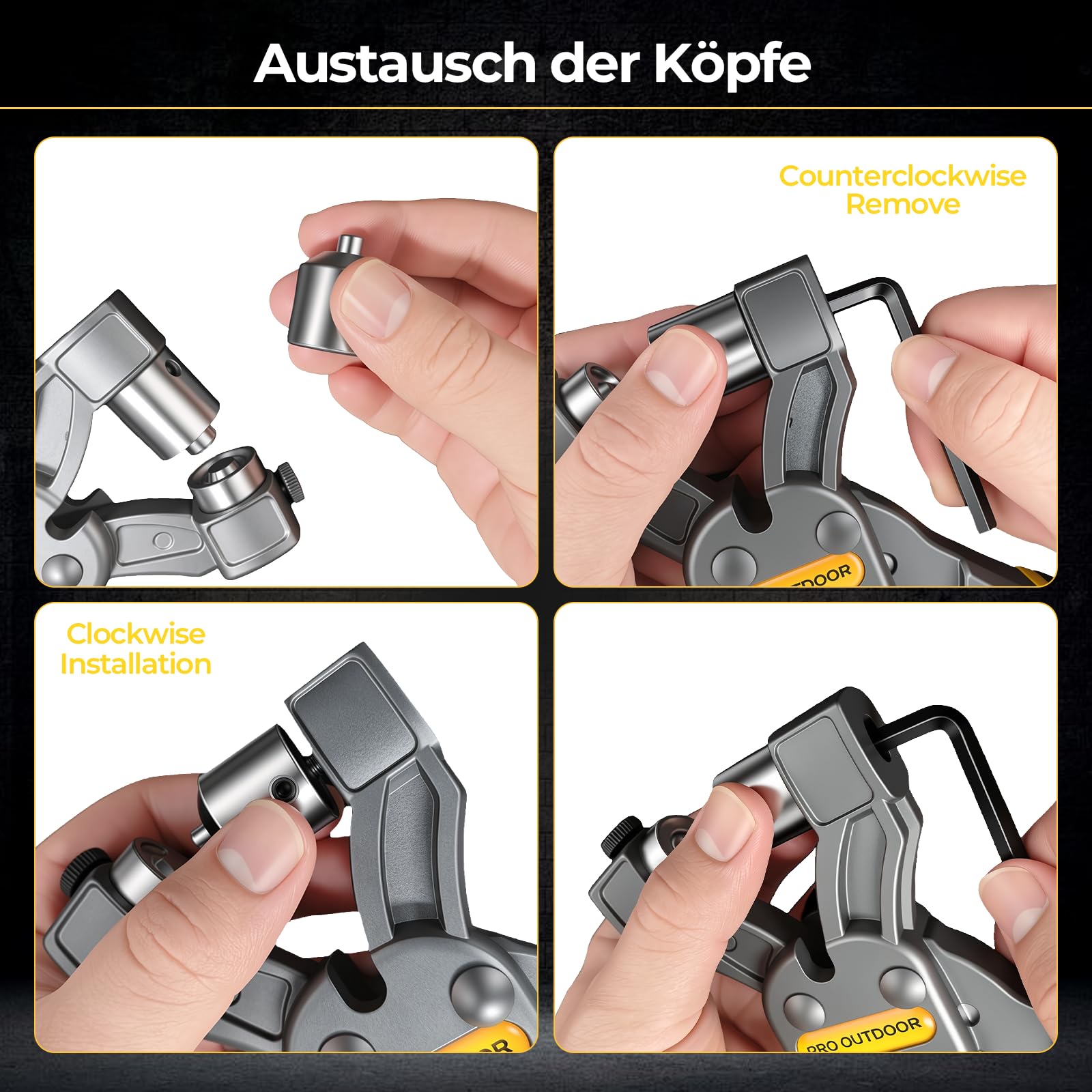 Ösenzange Set mit 400 silberfarbenen Metallösen (Ø6/8/10/12 mm) – Kraftsparende X-Griff Ösenzange mit Wechselköpfen, 4-in-1 Ösenpresse mit Magnetkopf für Planen, Banner, Stoff und Leder