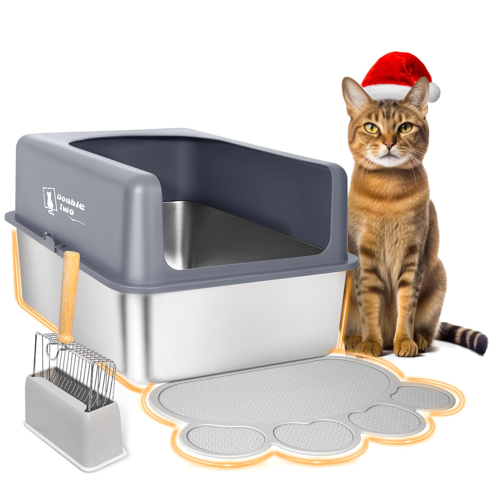 Stainless Steel Litter Box with Lid, Cat Litter Box Enclosure, High Sided Kitty Litter Box, Extra Large Litter Box, Covered Litter Box, 23.5*15.5*12, XL Litter Box, Metal Litter Box wIth Litter Mat