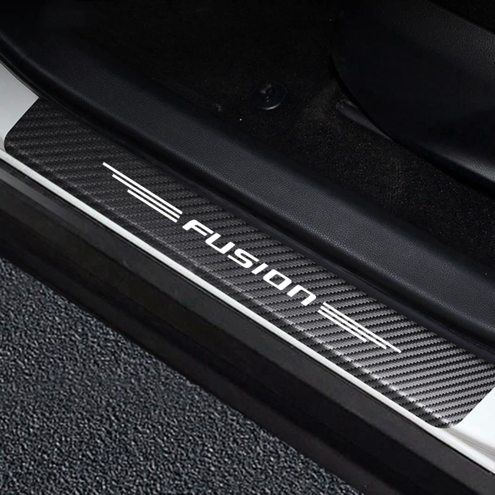 Symilov 4Pcs Car Door Sill Protector for Fo-rd Fusion Fiesta Edge Escape, Anti Scratch Carbon Fiber Threshold Edge Entry Guard Stickers Kick Plates Styling Accessories, Fusion White