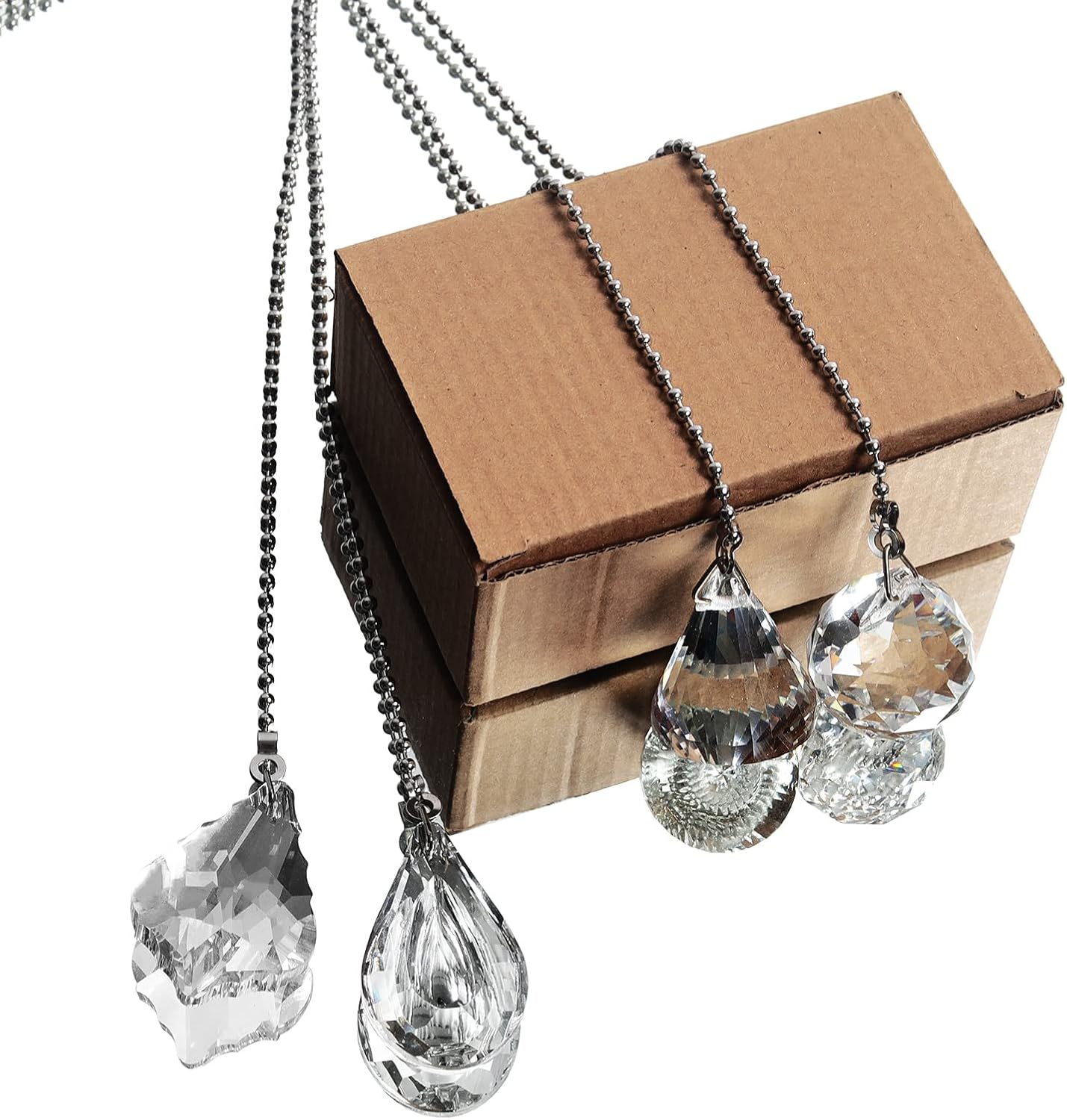 longsheng Clear Crystal Prism Drop Dazzling Crystal Ceiling Fan Pull Chain Pull Chain Extension with Connector for Ceiling Light Fan Set of 4 with Gift Box