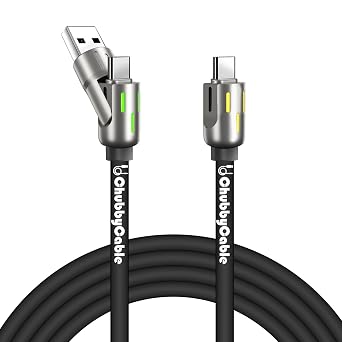 chubbycable 240W 3-in-1 Silicone USB C Cable with Dynamic Lights, Black