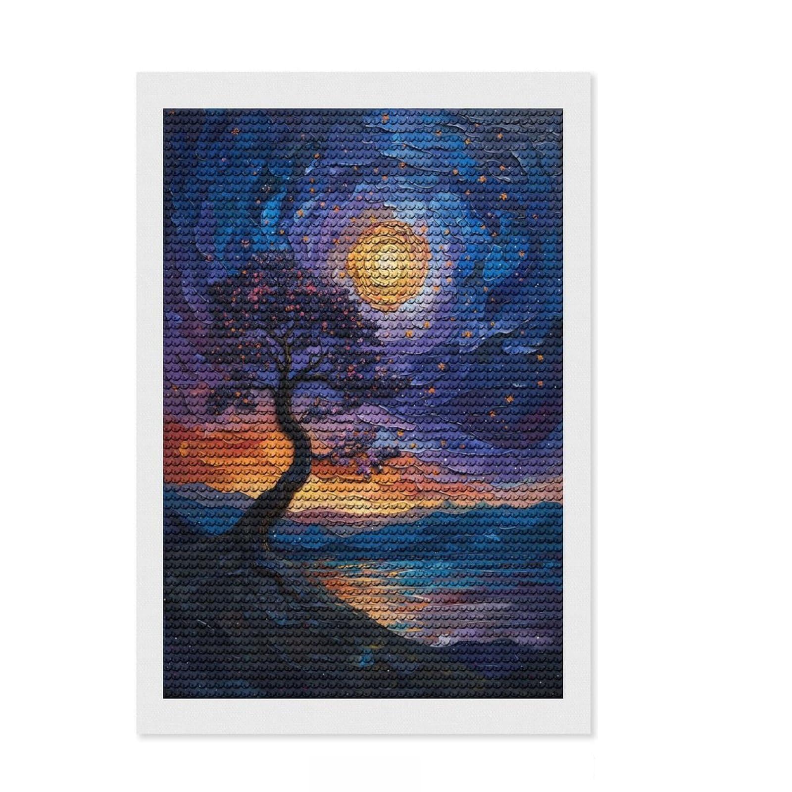 Junmoney Spiritual Starry Night Diamond Painting Kit 8"x12", Decorate Your Room, Easy to Follow Symbols, Full Kit Included, Office Decor
