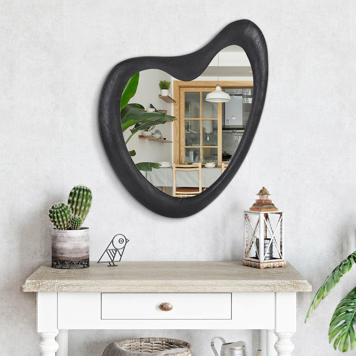HLFMVWE Irregular, Asymmetrical Wooden Black Framed Mirror for Living Bedroom, Entryway, Bathroom - Image 3