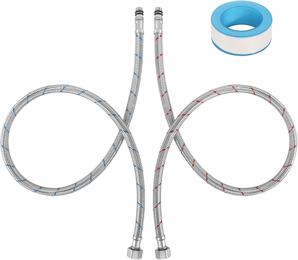 2 Pièces Tuyaux de Raccordement Flexibles G3/8 x M10 Tressé Acier Inoxydable 80 cm Avec Ruban D'étanchéité pour Robinets Mélangeurs