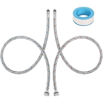 2 Piece Connection Hose Fitting G3/8 x M10 Tap Hose Extension 80 cm Flex Hose Extension Reinforced Hose with Sealing Tape Tap Connection Hose 3/8 Inch for Mixer Tap