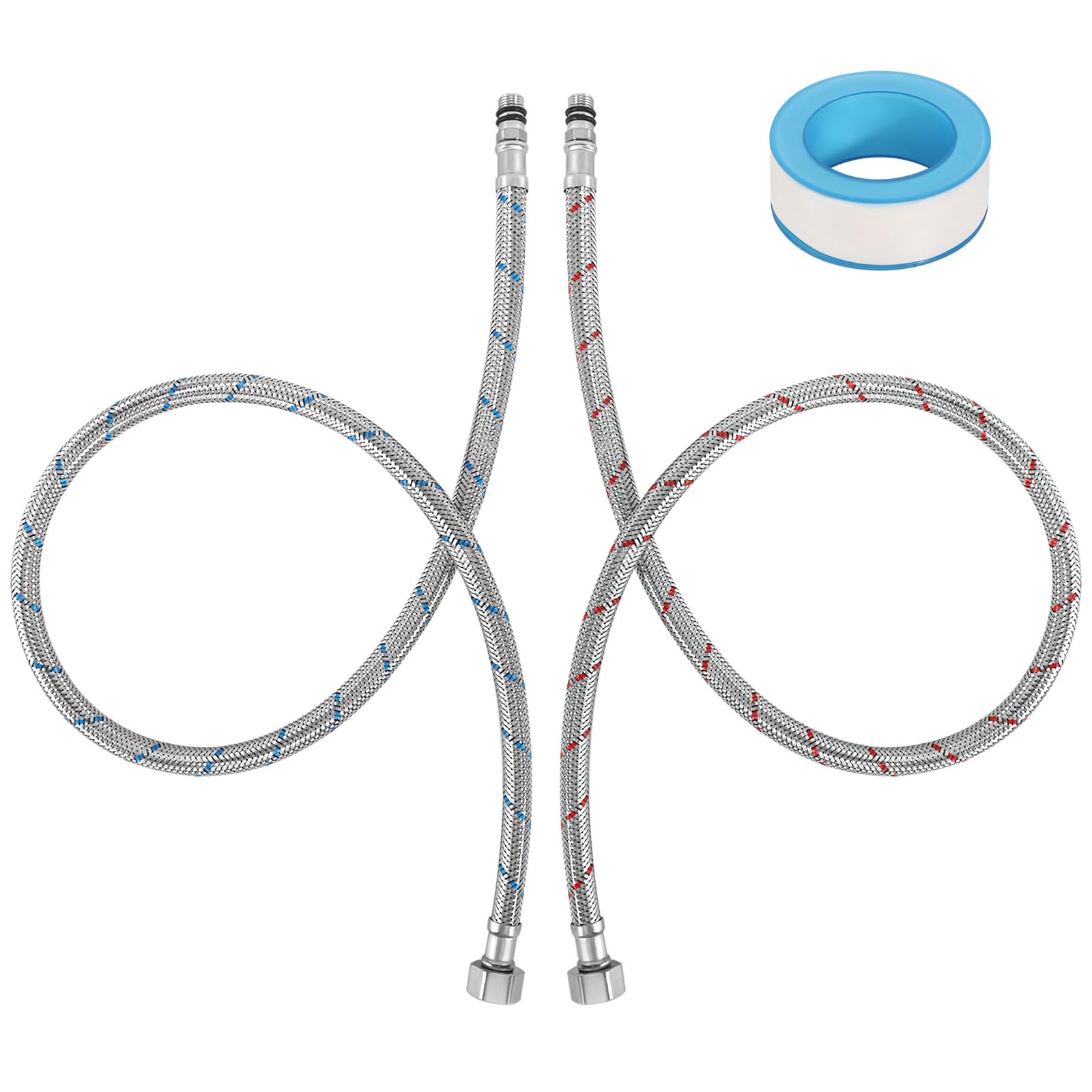 Mirrwin 2 stuks aansluitslang armatuur, G3/8, 60 cm, waterslang, flexibele slang, verlengkraan, aansluitslang, 3/8 inch x M10 roestvrij staal, pantserslang voor mengkraan