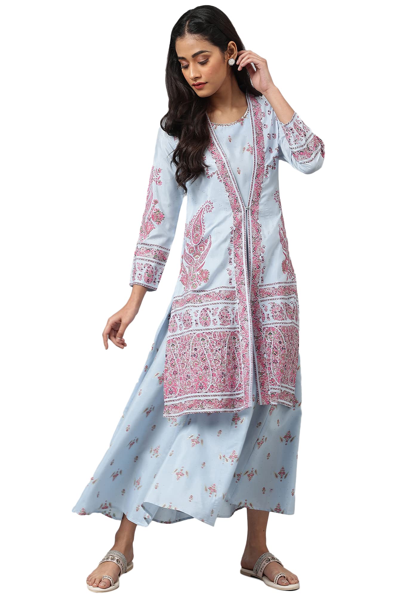 w for woman Women Printed Kalidar Maxi Dress with Jacket-picture-24