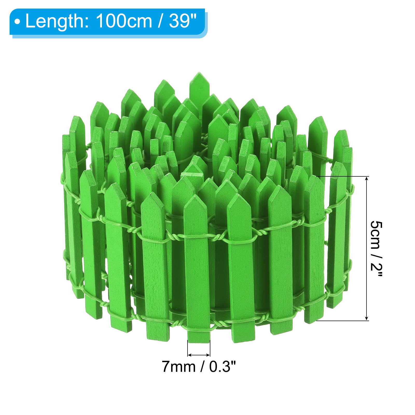 PATIKIL 39" L x 2" H Miniature Fairy Garden Fence, Mini Ornament Wood Picket Fence for DIY Dollhouse Garden Green - Image 2