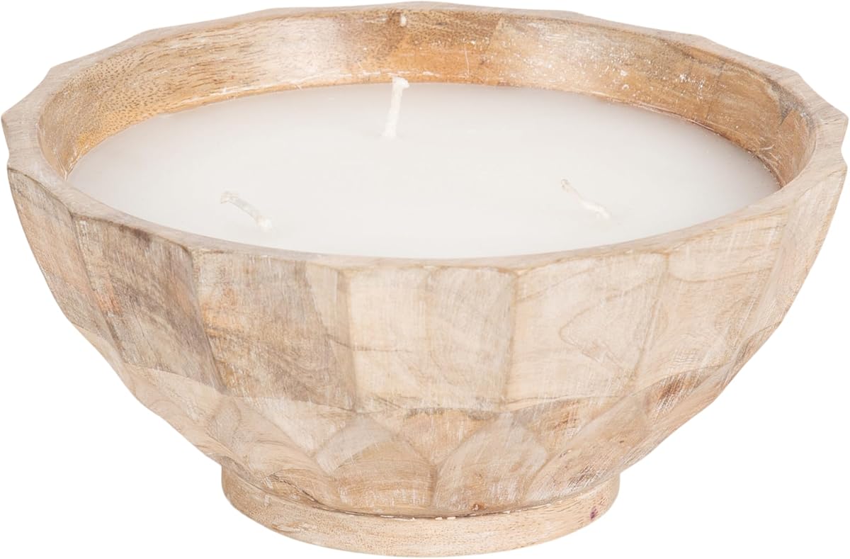 Plete - Vela redonda de madera plisada, 8.0 in de diámetro, luz natural, moderna vela festoneada sin perfume de tres mechas con cuenco decorativo para decoración de sala de estar