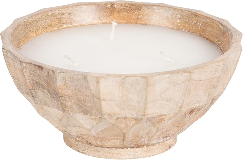 Plete - Vela redonda de madera plisada, 8.0 in de diámetro, luz natural, moderna vela festoneada sin perfume de tres mechas con cuenco decorativo para decoración de sala de estar